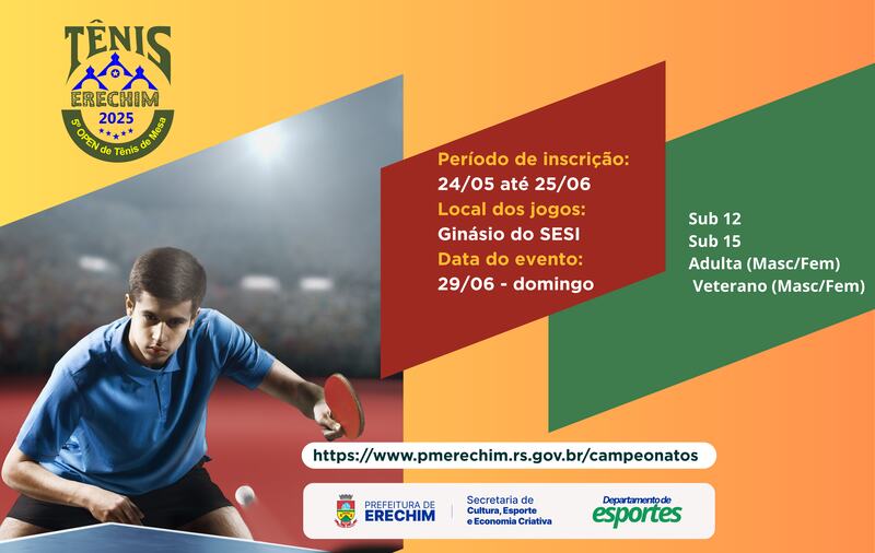  5ª edição do Open de Tênis de Mesa acontecerá em junho