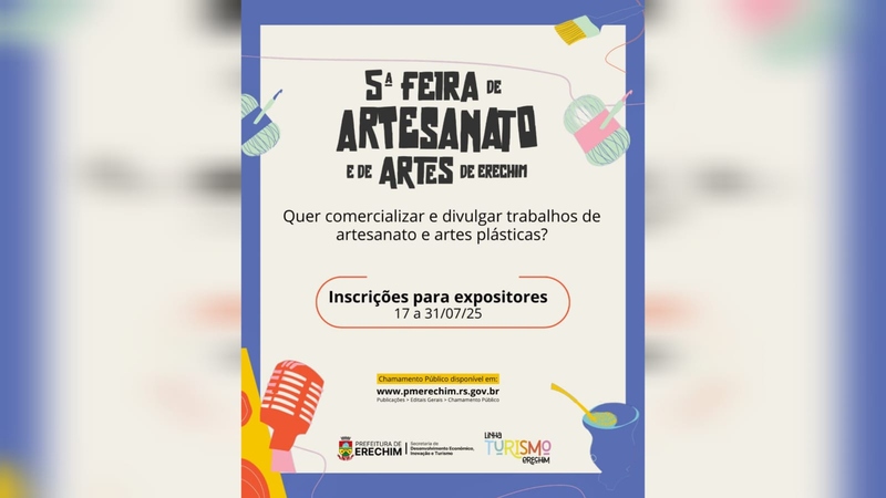 Mostre seu talento: Inscrições abertas para expositores da 5ª Feira de Artesanato e de Artes de Erechim 