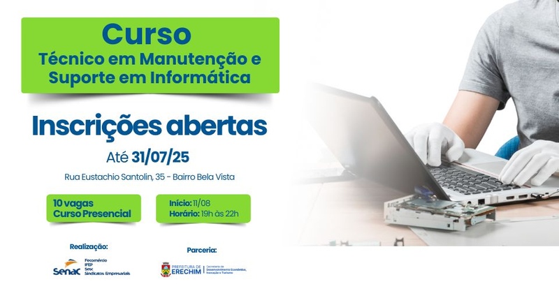 Curso técnico gratuito em informática está com inscrições abertas em Erechim