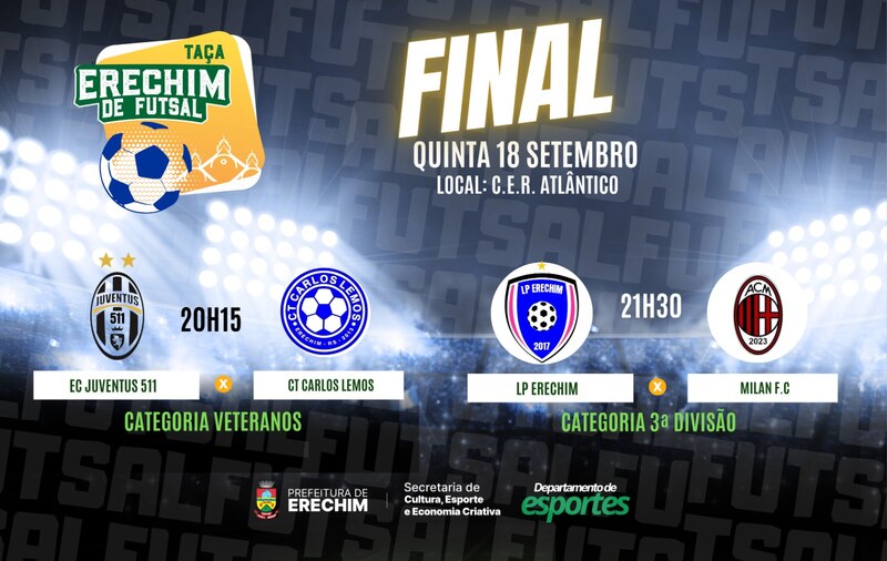 Decisões da Taça Erechim de Futsal agitam o Ginásio do CER Atlântico nesta quinta-feira