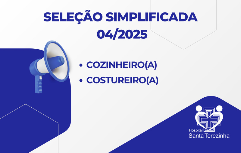 Hospital Santa Terezinha abre inscrições para contratação temporária de costureiros e cozinheiros