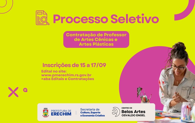 Prefeitura de Erechim abre processo seletivo para o Centro de Belas Artes