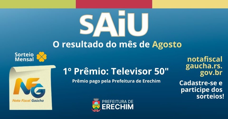 Confira o ganhador do sorteio da Nota Gaúcha de agosto pago pela Prefeitura