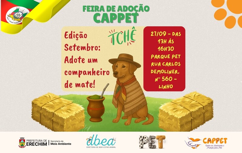 Erechim realiza 3ª Feira de Adoção de Cães neste sábado no Parque Pet