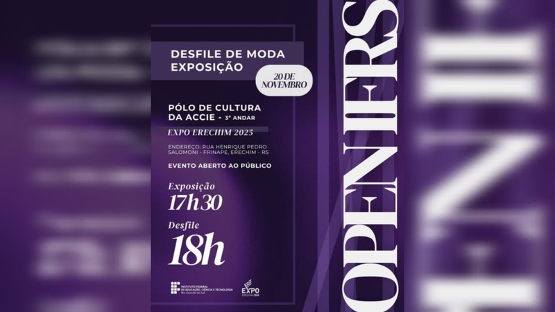 Expo Erechim 2025 recebe exposição e desfile da área de Moda e Design do IFRS no dia 20 de novembro