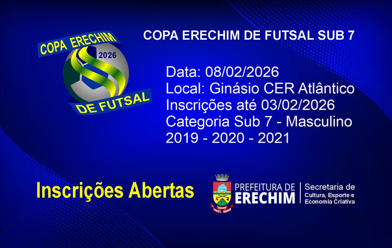 Inscrições abertas para a Copa Erechim de Futsal Sub 7 2026