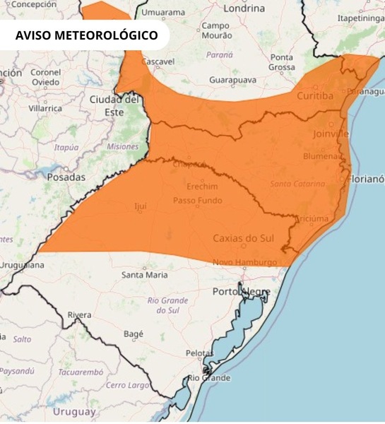 Inmet emite alerta laranja de tempestade para metade norte do RS