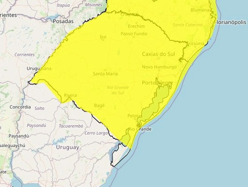Inmet emite alertas laranja de tempestade com chuva intensa, ventos  e risco de granizo em RS e SC