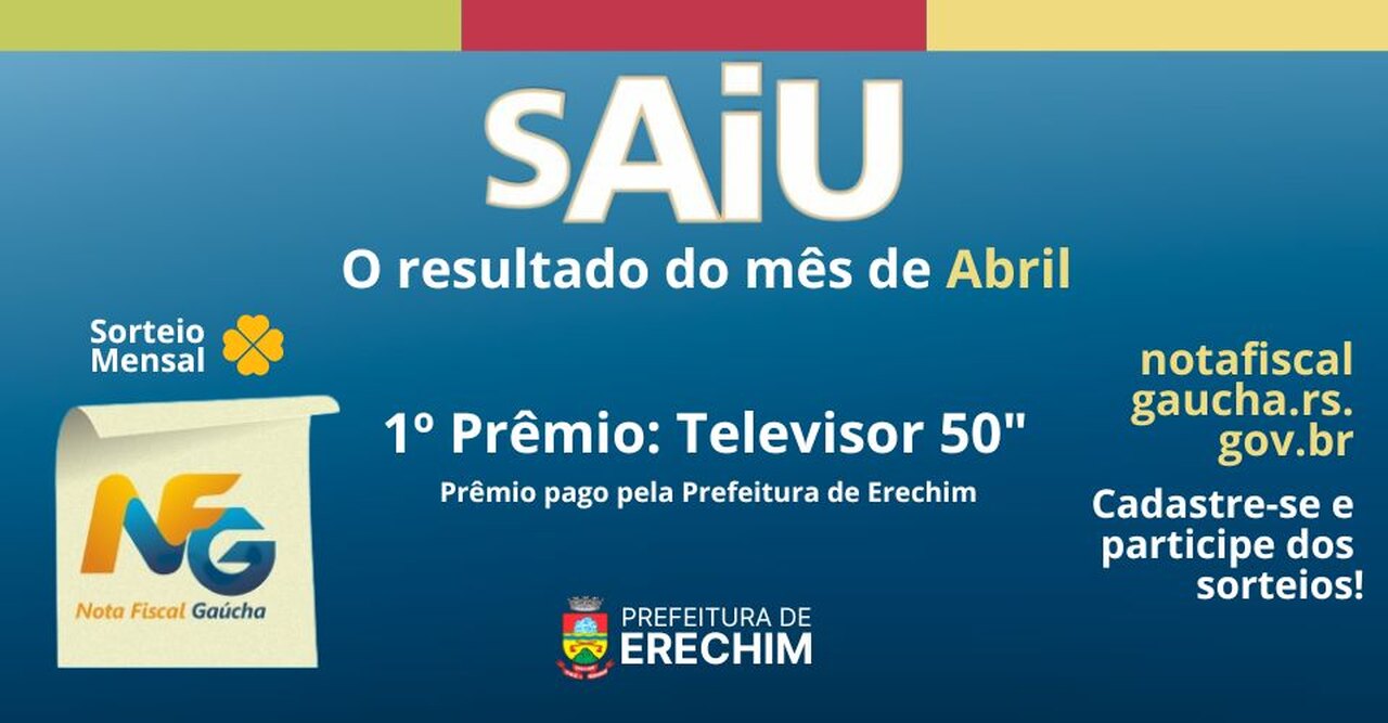 Erechim: Anunciado vencedor de abril do prêmio da Nota Fiscal Gaúcha