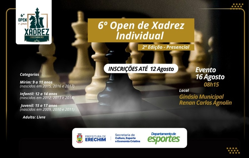 Inscrições para o 6º Open de Xadrez Individual de Erechim seguem até 12 de agosto