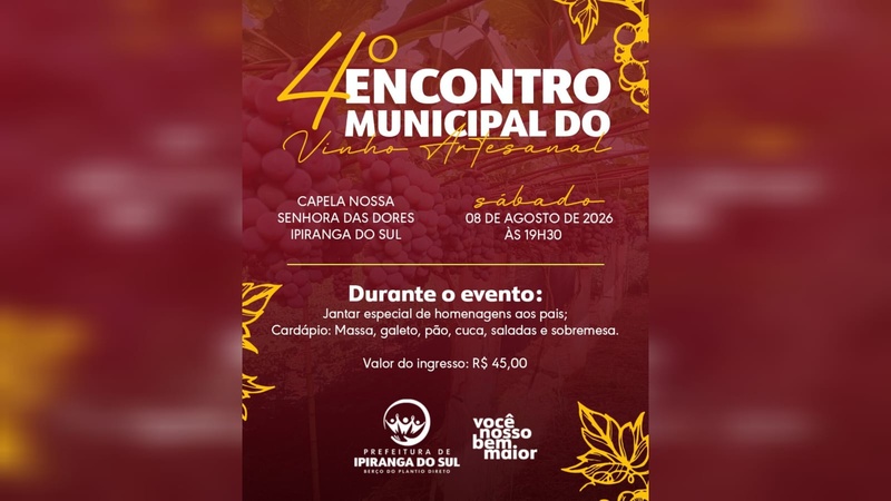 Ipiranga do Sul celebra tradição com o 4º Encontro Municipal do Vinho Artesanal