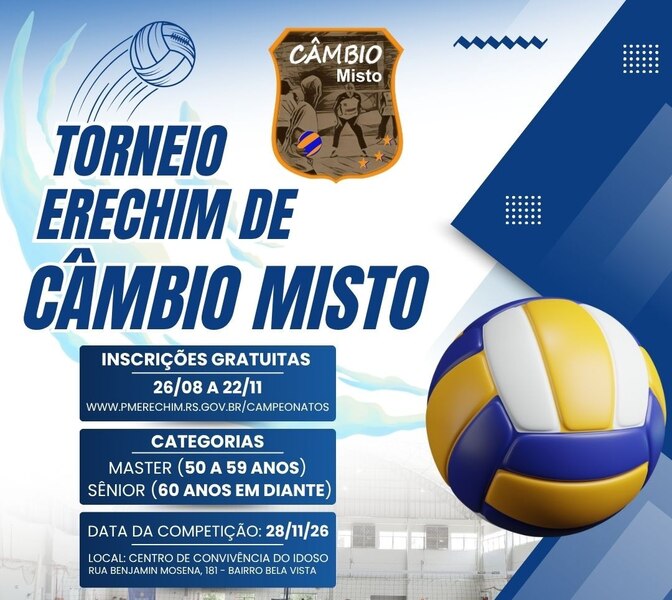 Inscrições abertas para o Torneio Erechim de Câmbio Misto