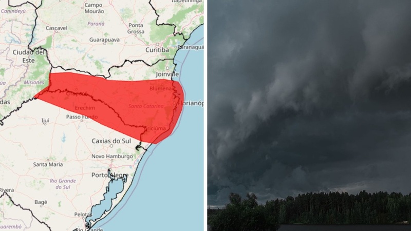 Segunda-feira ainda terá temporal que pode trazer chuva extrema, granizo e ventos acima de 100 km/h para áreas de SC e RS