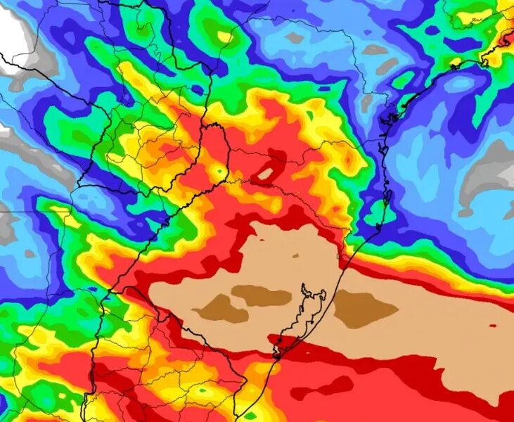Episódio de chuva de até 300 mm poderá atingir o RS até o fim de agosto