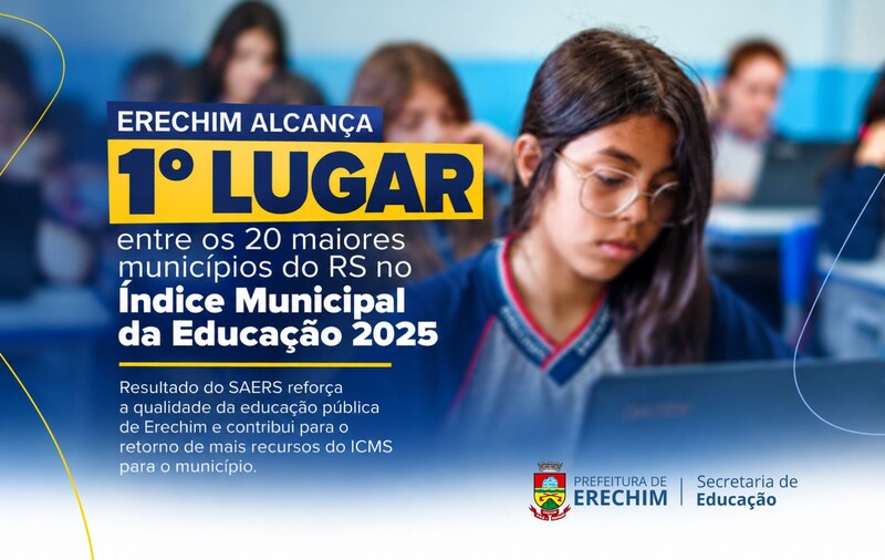 Erechim lidera índice estadual de Educação entre os 20 maiores municípios do RS