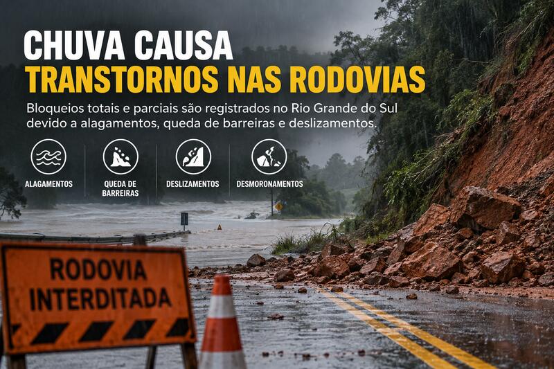 Problemas causados pelas chuvas bloqueiam rodovias no RS