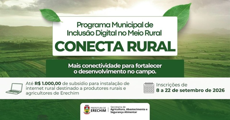 Produtores rurais de Erechim podem receber até R$ 1 mil para instalar internet nas propriedades