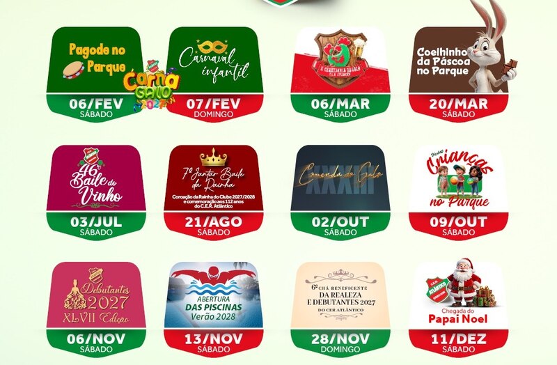 CER Atlântico divulga calendário de eventos para 2027 com Carnaval, Baile do Vinho e Debutantes
