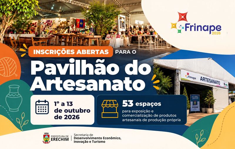 Inscrições abertas para o Pavilhão do Artesanato da Frinape 2026