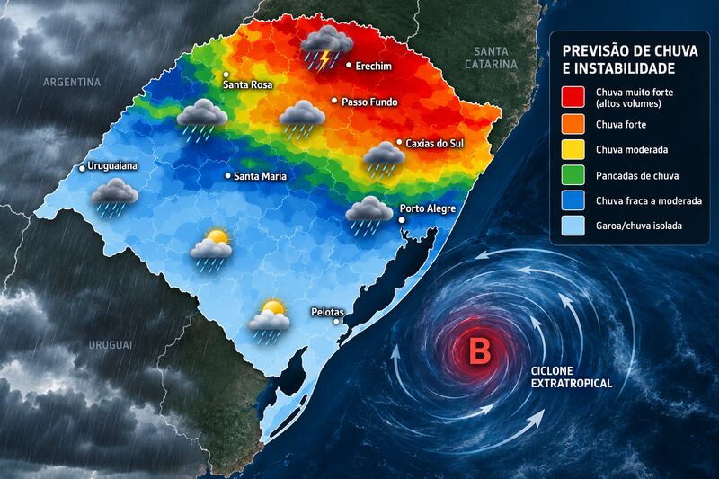 Chuva forte atinge o Norte do RS nesta sexta-feira e mantém alerta para alagamentos e cheias de rios